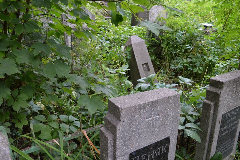 Fragment Nagrobka Franciszka Dombrowskiego, cmentarz Bajkowa w Kijowie, stan z 2021.