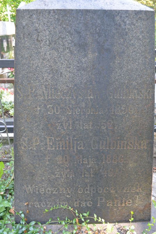 Fragment of the gravestone of Mieczyslaw and Emil Gulbinski, Bajkowa cemetery as of 2021.