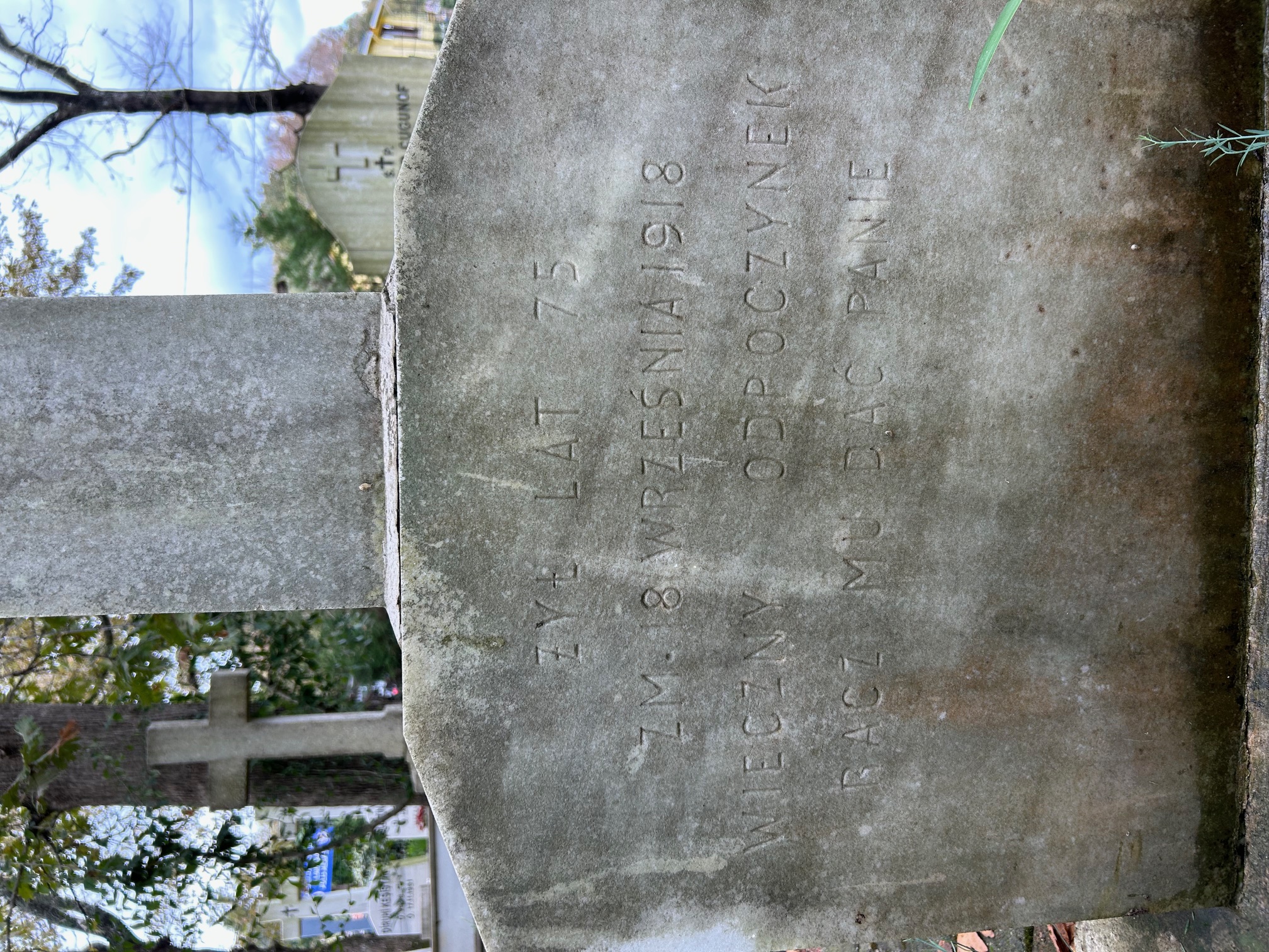 Inscription from the tombstone of Antoni Targoński, Catholic cemetery in Adampol