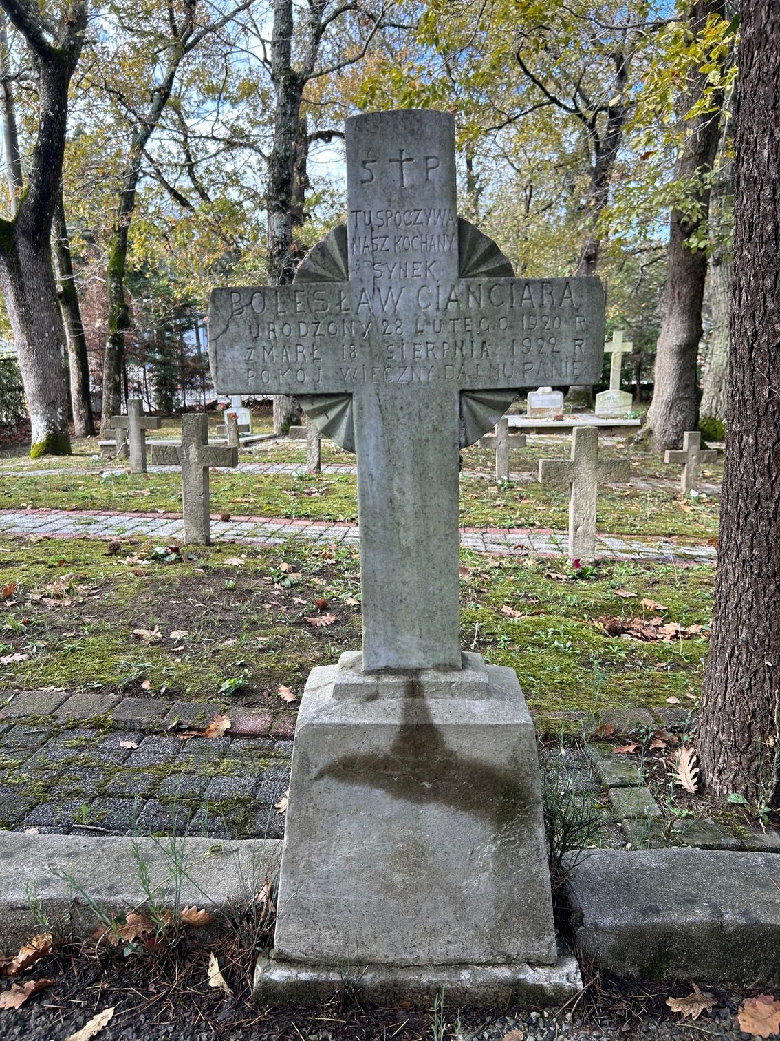 Tombstone of Bolesław Cianciara, Catholic cemetery in Adampol