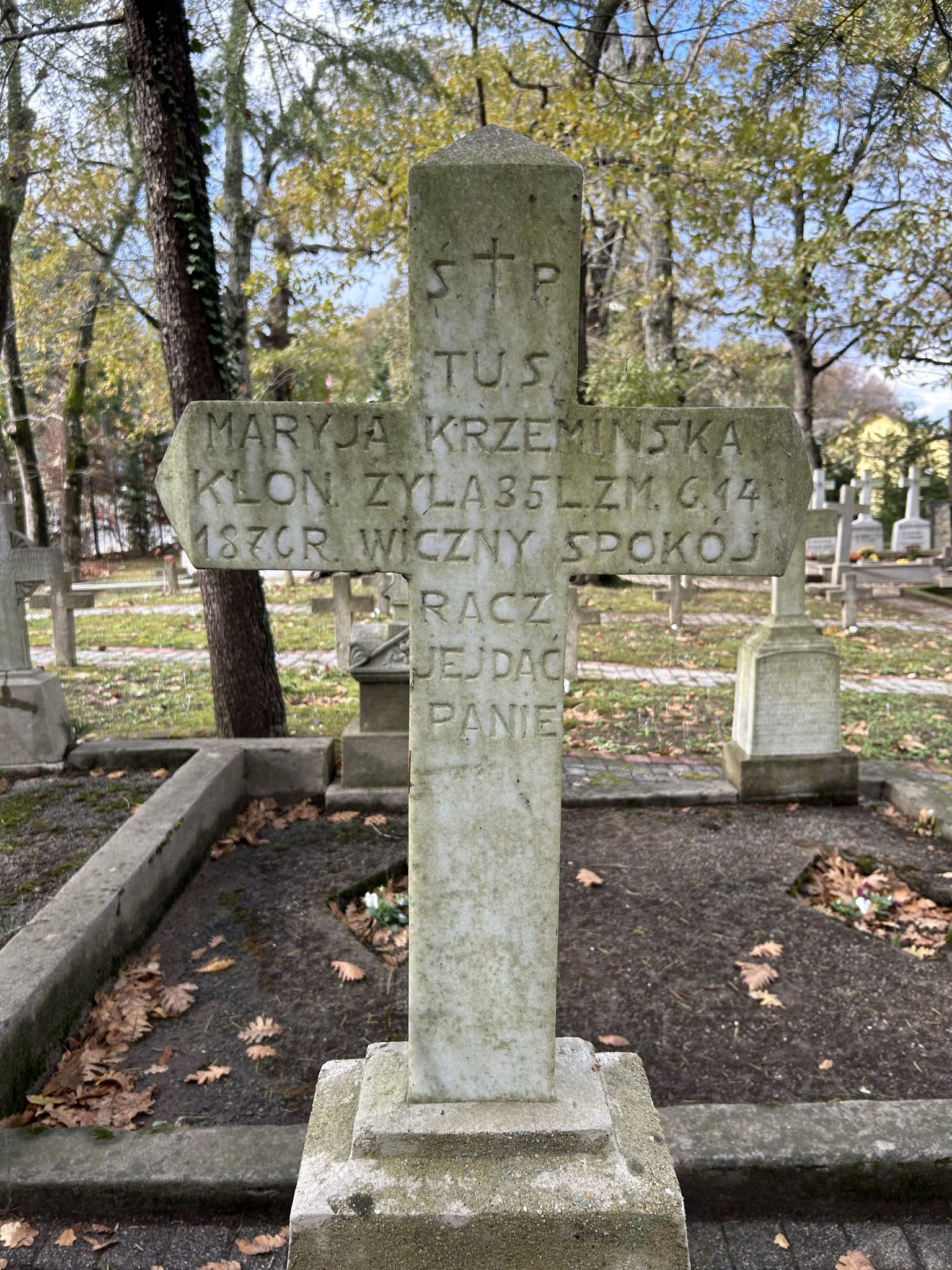 Inscription from the gravestone of Mary Krzeminski, Catholic cemetery in Adampol