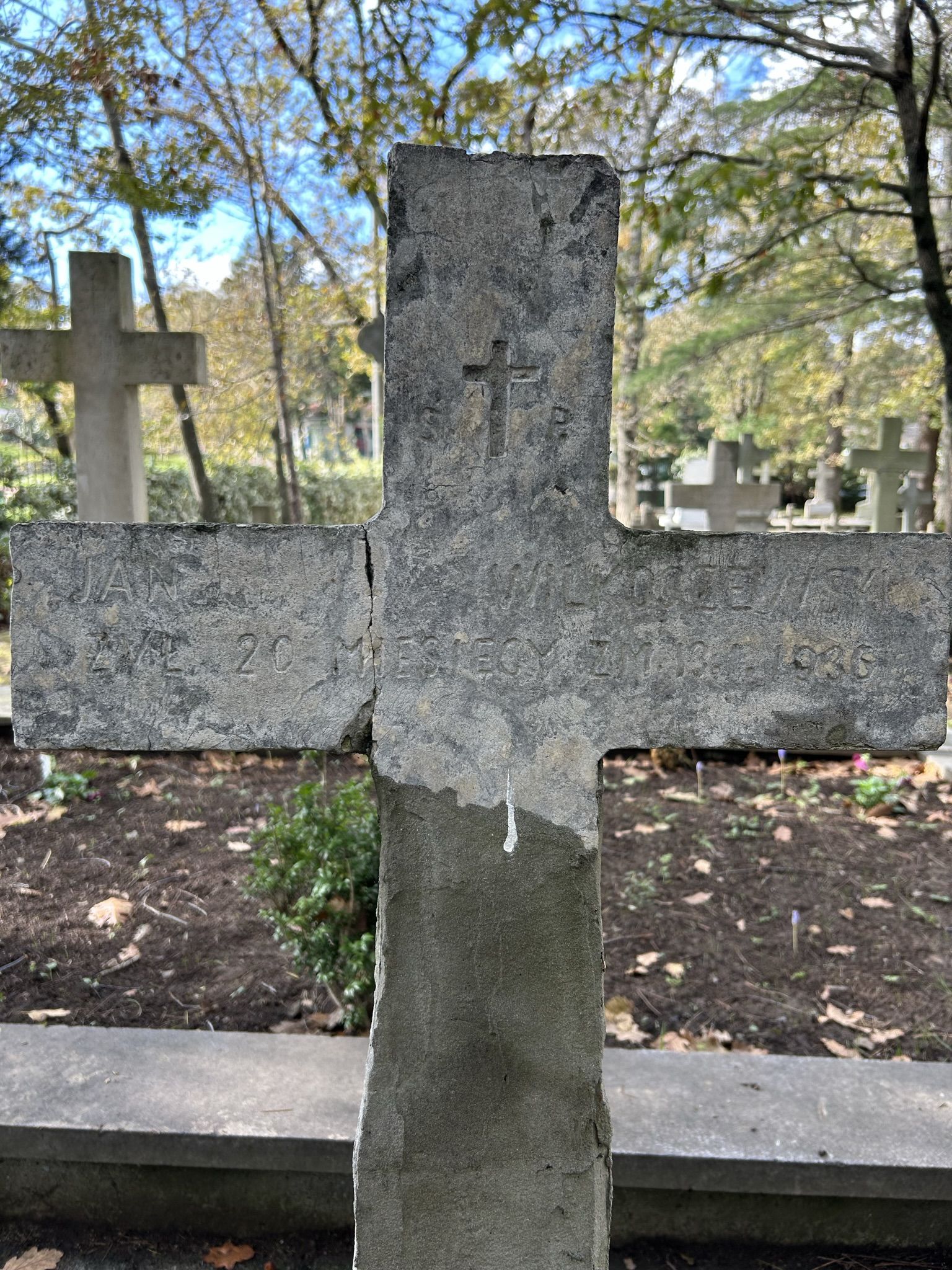 Inscription from the gravestone of Jan Wilkoczewski, Catholic cemetery in Adampol