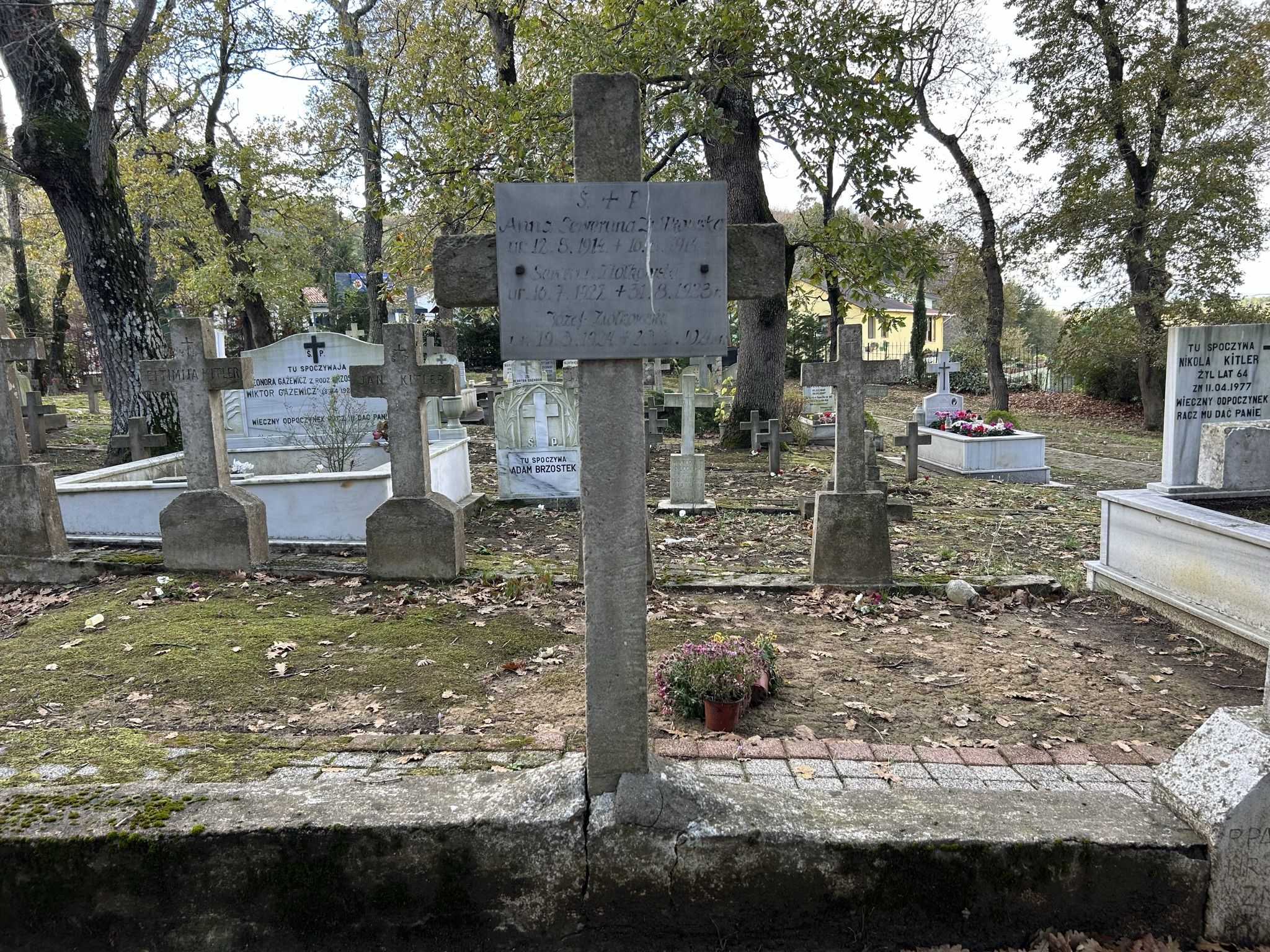 Tombstone of Anna, Seweryn and Józef Ziolkowski, Catholic cemetery in Adampol
