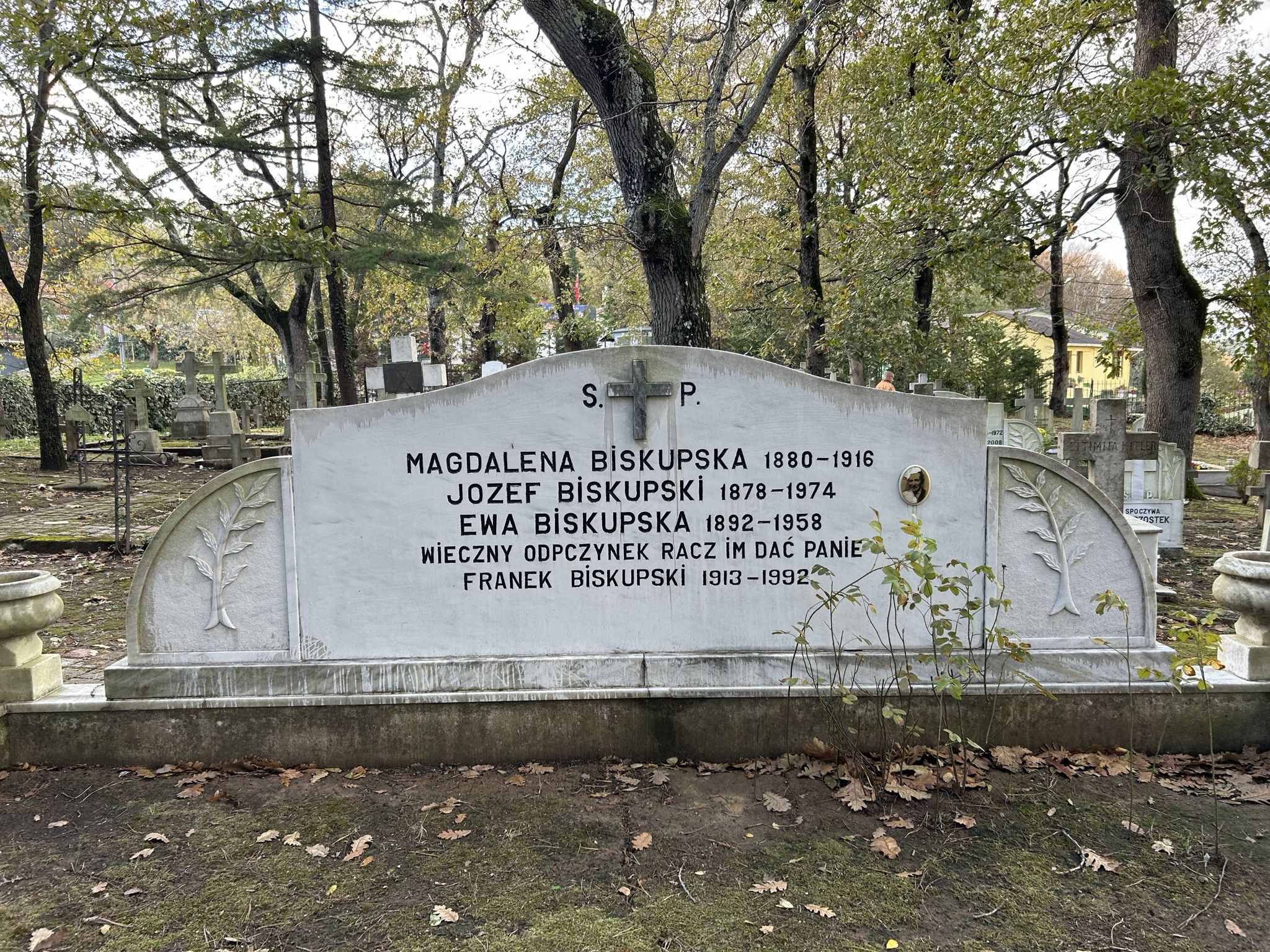 Tombstone of Magdalena, Josef, Ewa and Frank Biskupski, Catholic cemetery in Adampol
