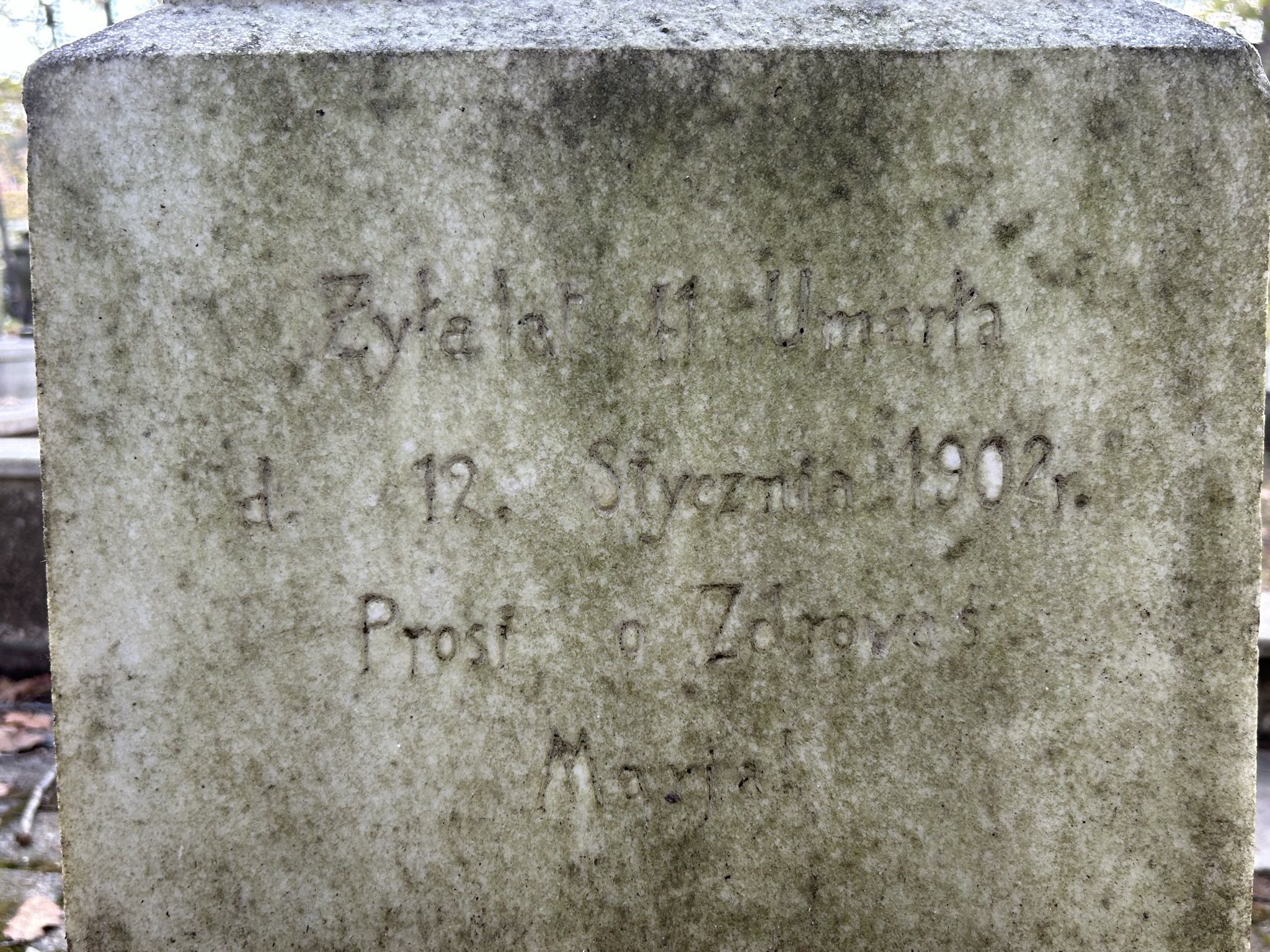 Inscription from the gravestone of Józefa Nowicka, Catholic cemetery in Adampol