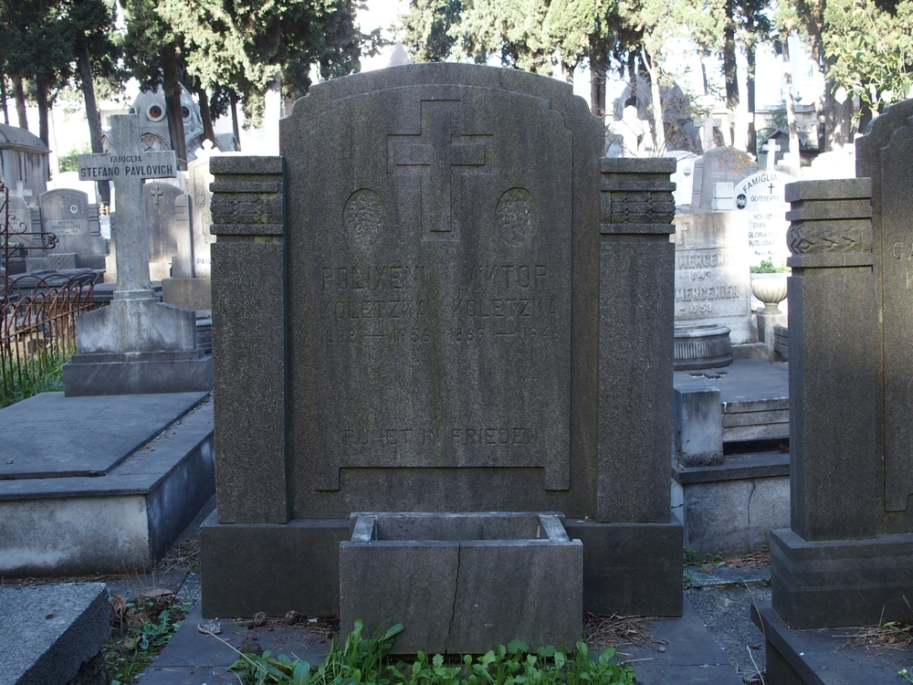 Fragment of the tombstone of Polikseni and Viktor Koletzki, Feriköy Catholic Cemetery, Istanbul