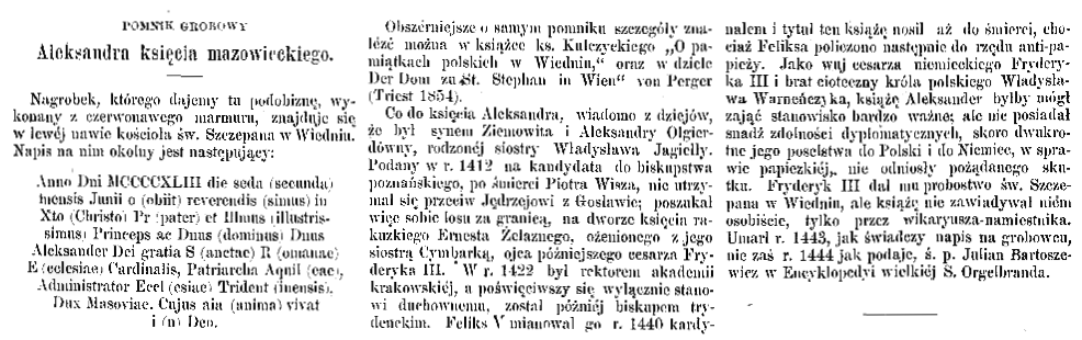 Photo montrant Description of the Viennese tomb of Alexander of Mazovia
