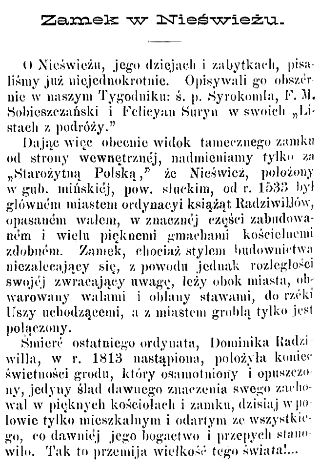 Photo montrant Description of Nesvizh Castle