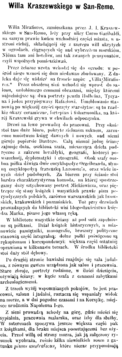 Photo showing Description of Kraszewski\'s villa in San Remo