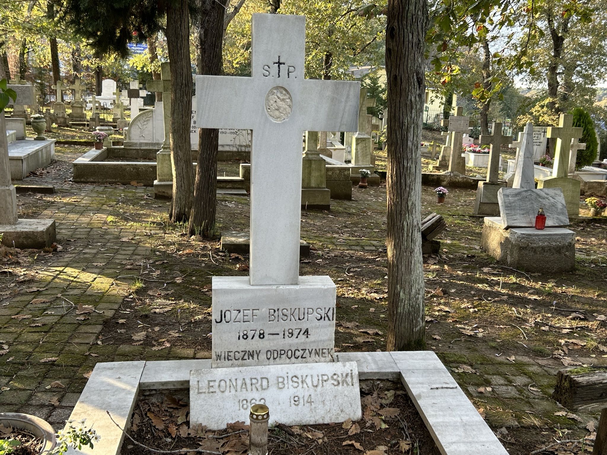 Tombstone of Joseph and Leonard Biskupski, Catholic cemetery in Adampol