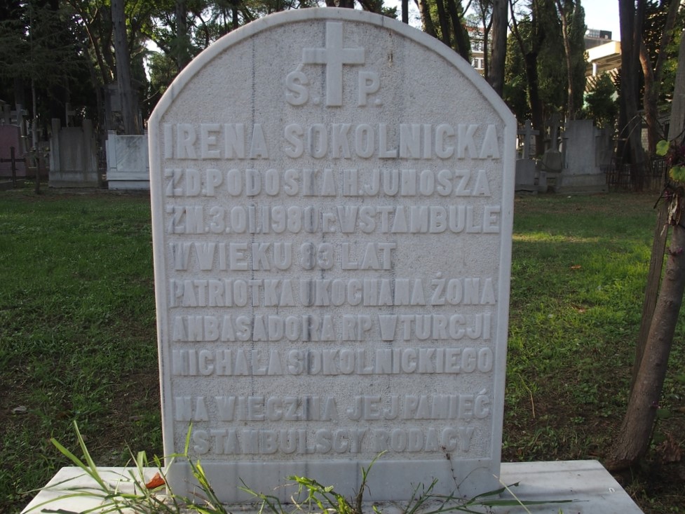 Fragment of Irena Sokolnicka's tombstone, Feriköy Catholic Cemetery, Istanbul