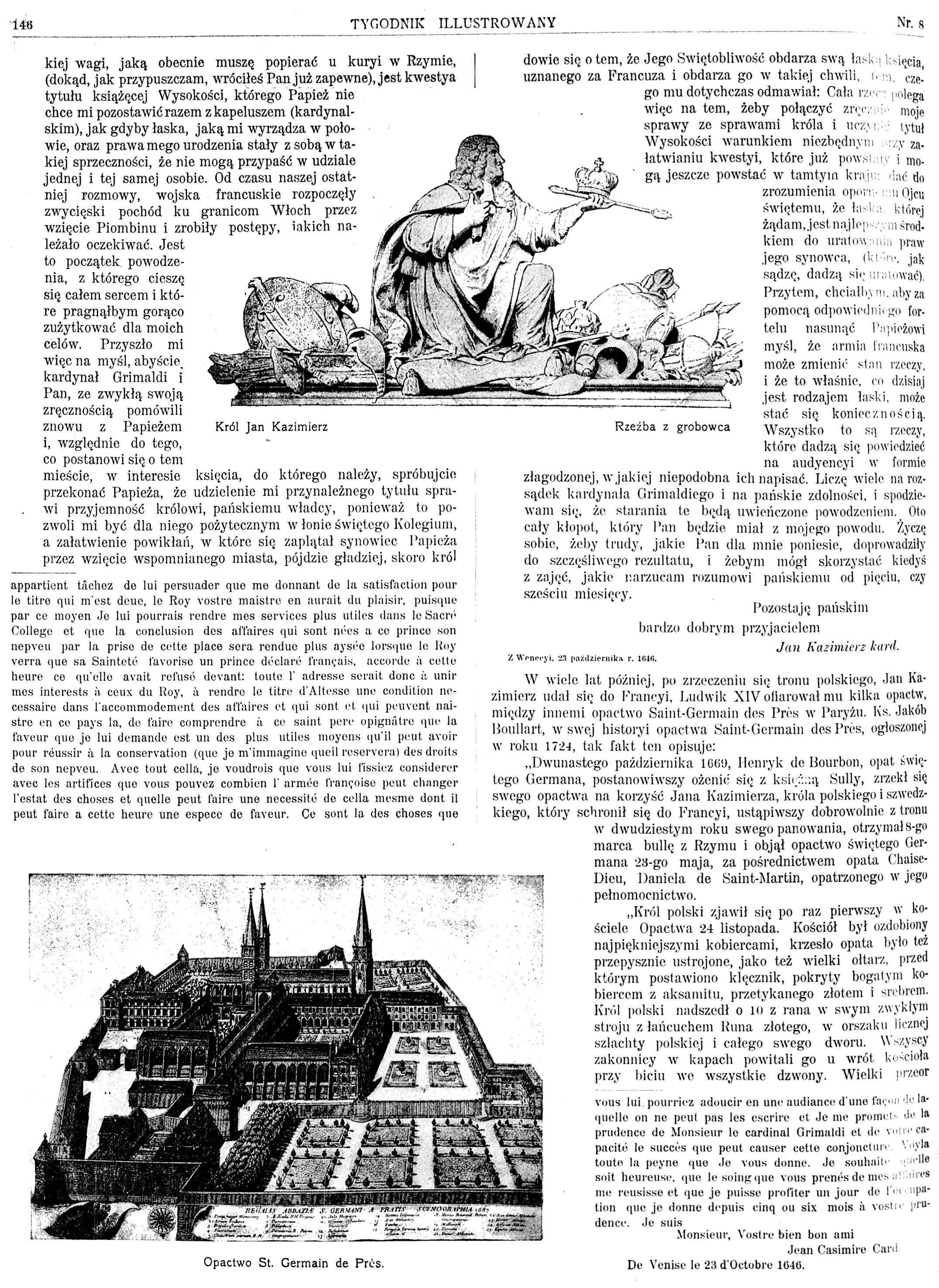 Photo showing Description of Polish souvenirs in Paris; Tomb monument of Jan II Casimir Vasa
