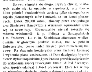 Czarno-biała fotografia domu akademickiego im. Mickiewicza we Lwowie, przedstawiająca wielopiętrowy budynek z wysokim dachem i kilkoma oknami. Obraz jest częścią artykułu z 'Tygodnika Illustrowanego' z 1907 roku.
