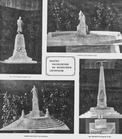 Cztery rzeźby nagrodzone w lwowskim konkursie na pomnik grobowy Franciszka Smolki. Zawiera prace Jana Raszki, Zygmunta Otto, Tadeusza Błotnickiego i Jana Nalborczyka.