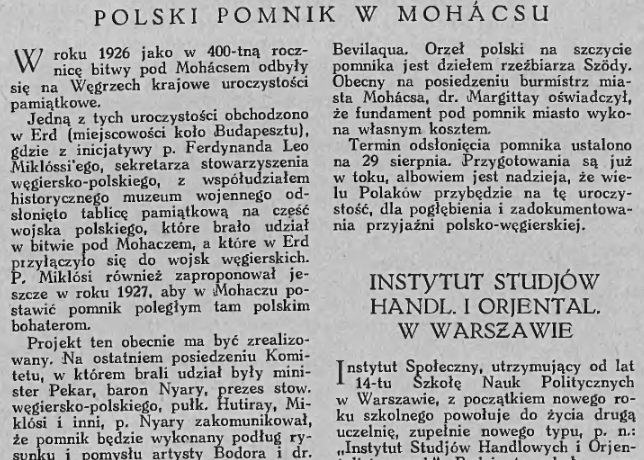 Photo montrant Description du monument polonais à Mohács