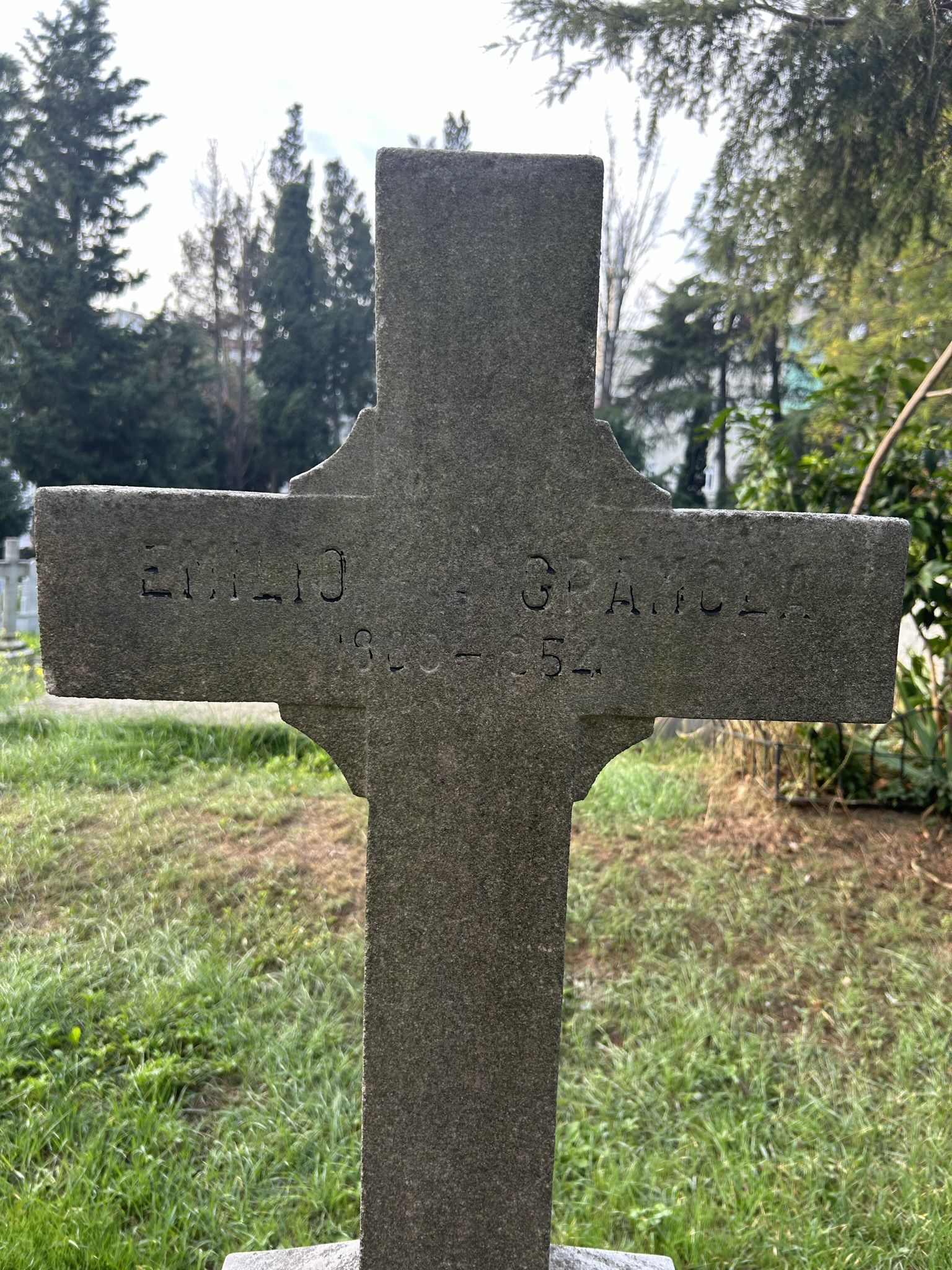 Inscription from the tombstone of Emilio and Maria Granola, Catholic cemetery in Feriköy