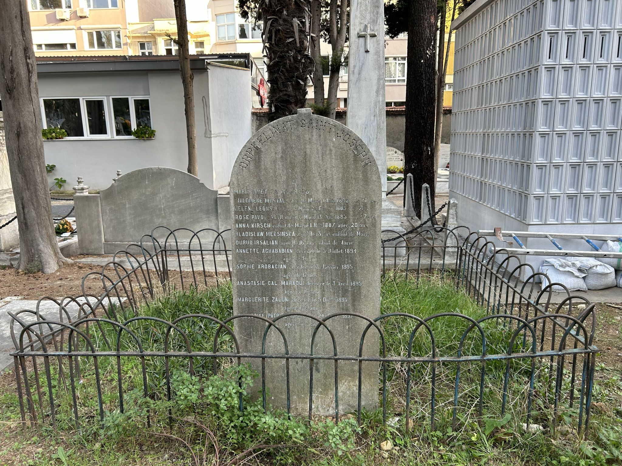 Tombstone of alumni of St Joseph's orphanage, Feriköy Catholic cemetery