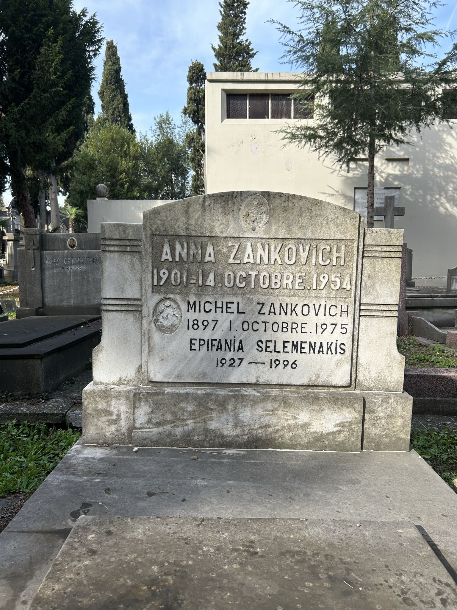 Inscription from the gravestone of Anna and Michel Zankovich, Epiphany Selemenakis, Catholic cemetery in Feriköy