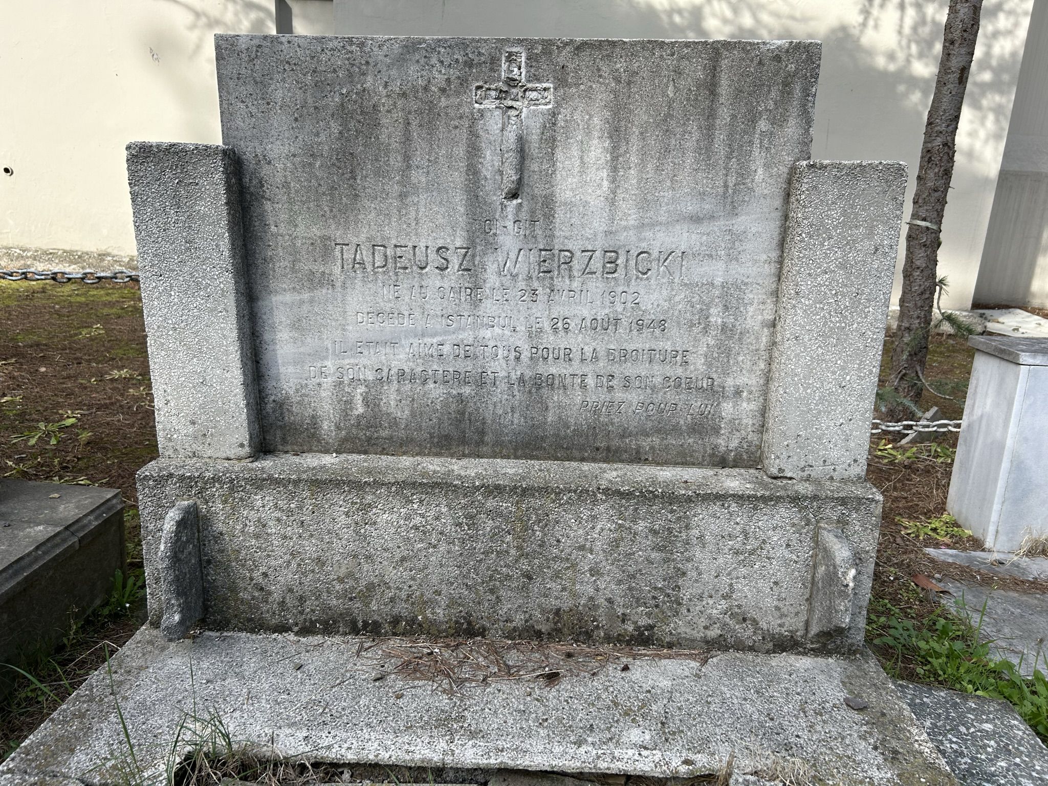 Inskrypcja z nagrobka Tadeusza Wierzbickiego, cmentarz katolicki w Feriköy