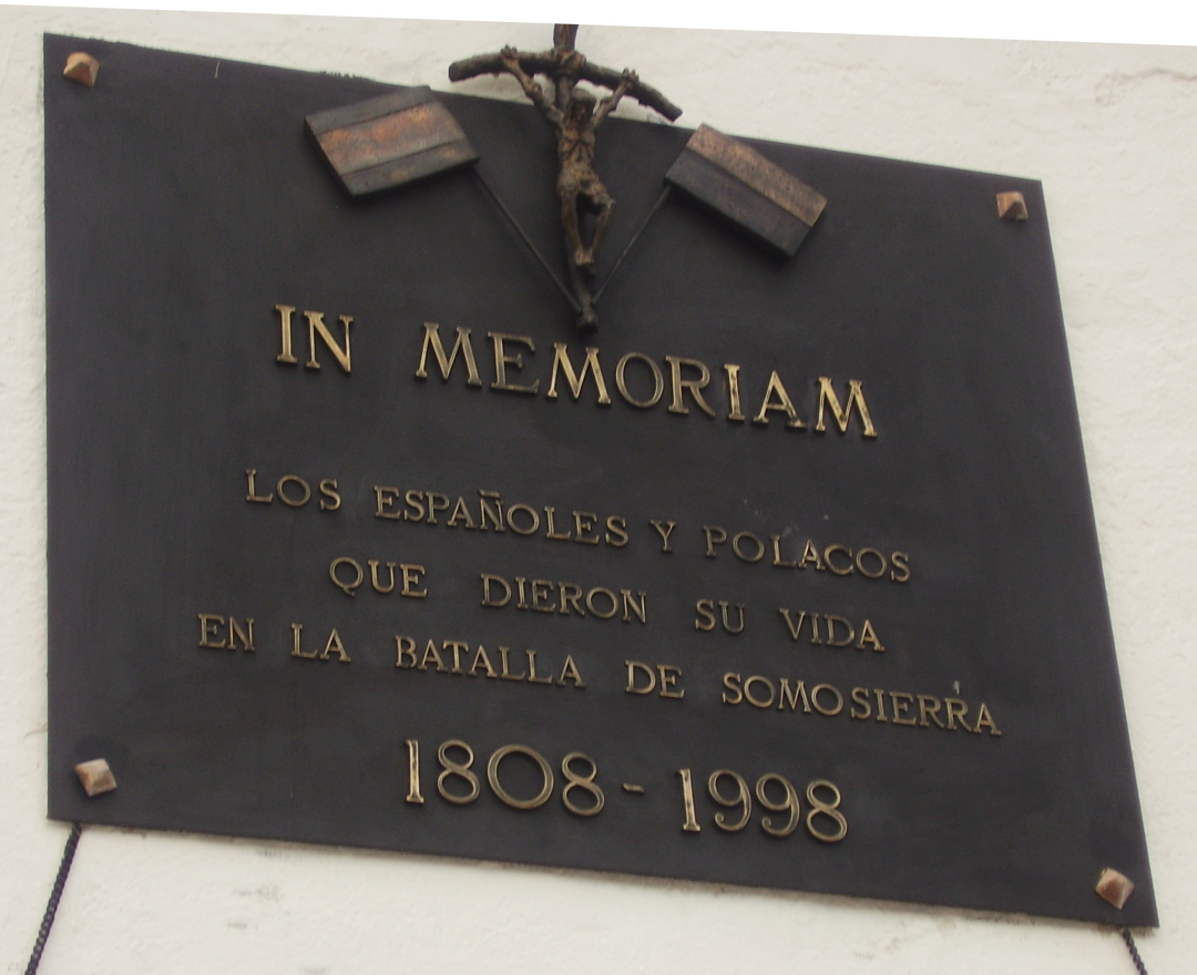 Memorial plaque on the wall of the church in the village of Somosierra