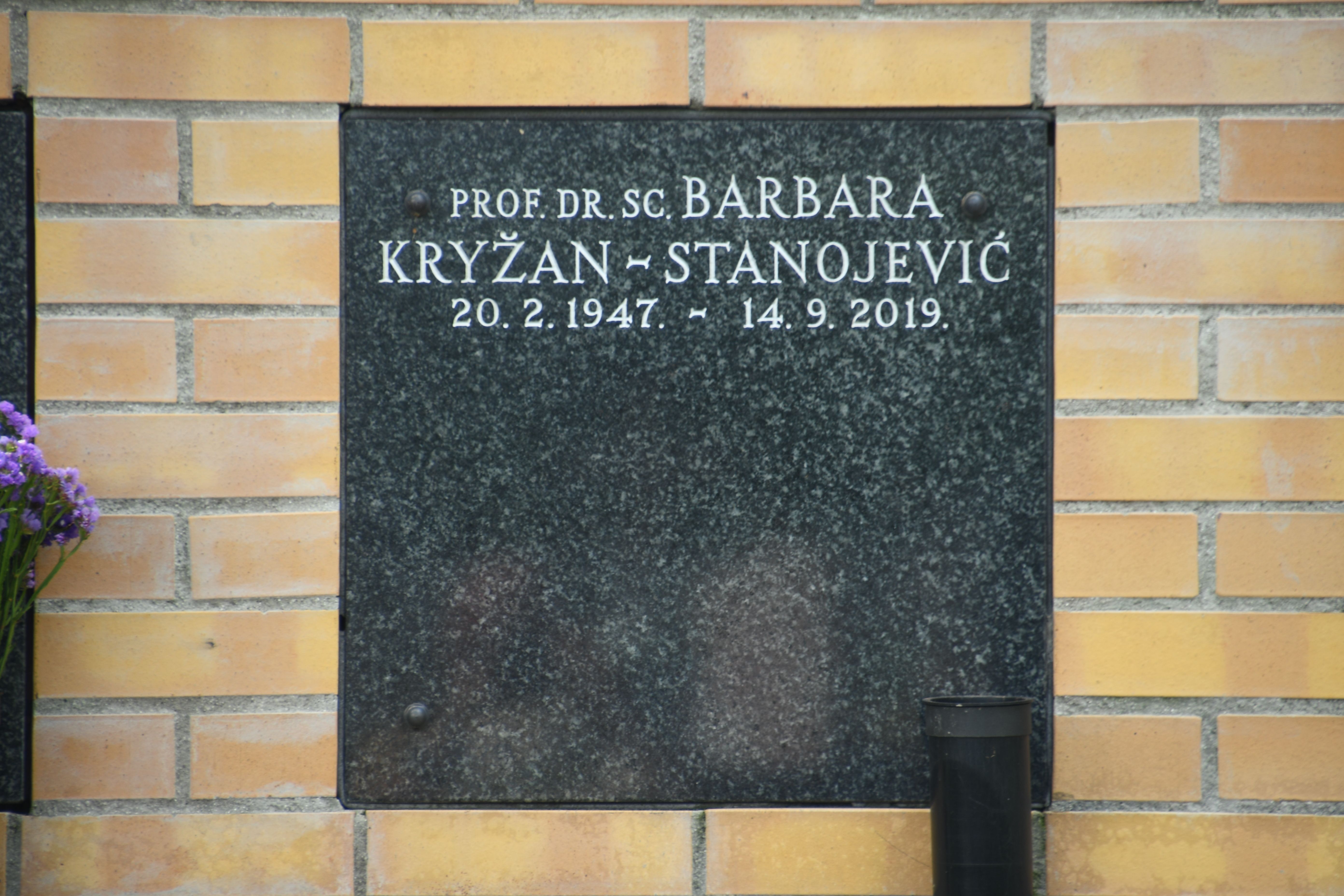Fotografia przedstawiająca Plaque in memory of Barbara Krzyžan-Stanojević in Mirogoj Cemetery, Zagreb