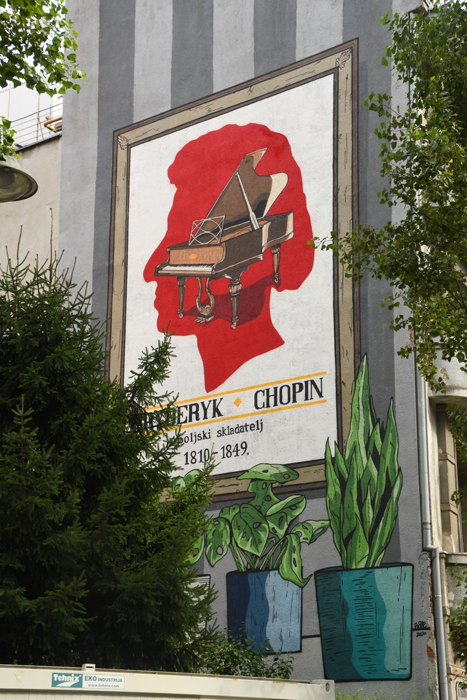 Fotografia przedstawiająca Mural upamiętniajacy Fryderyka Chopina i inne polonika w Zagrzebiu