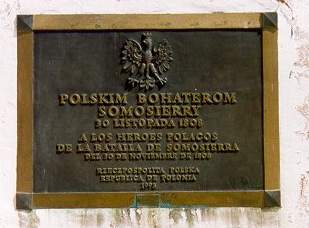 Fotografia przedstawiająca Plaque dedicated to the Polish heroes of Somosierra