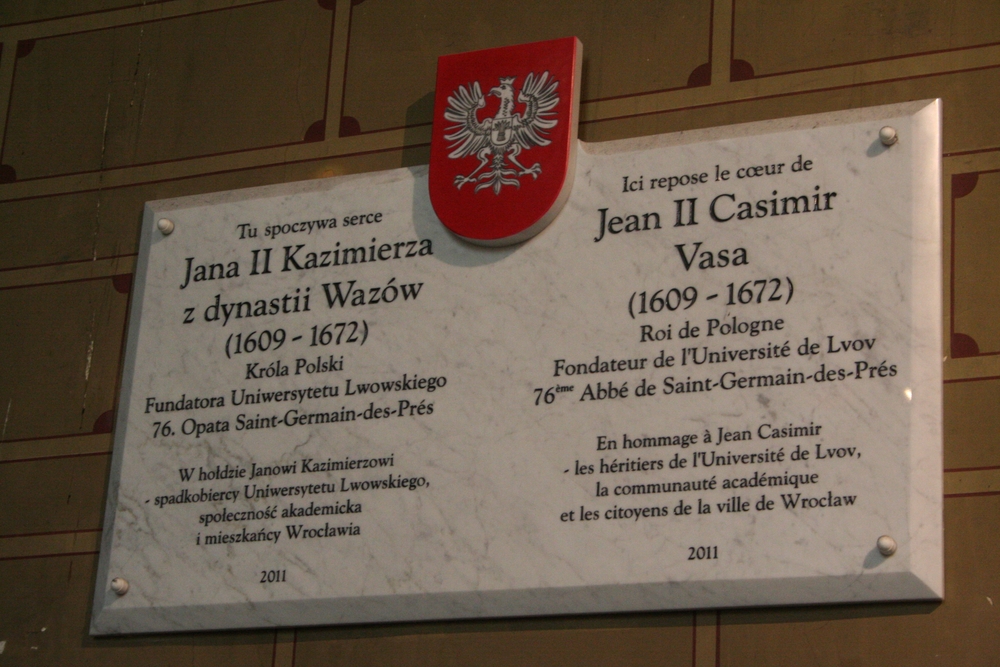 Fotografia przedstawiająca Monument to the heart of King John II Casimir Vasa in Paris