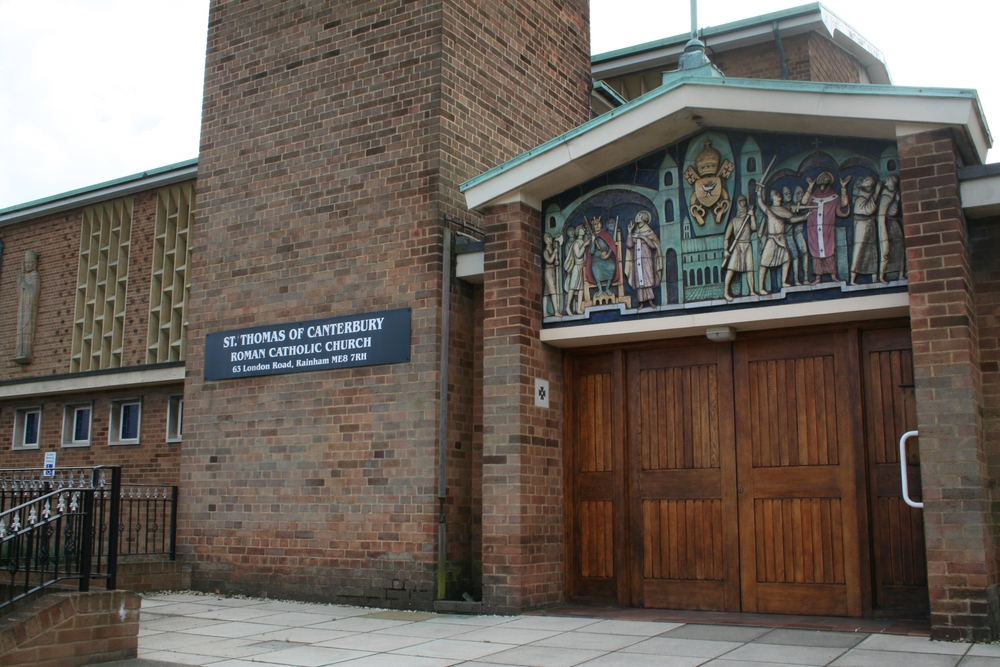 Photo showing Tympanum with scene of the \'Martyrdom of St Thomas Becket\' at Rainham