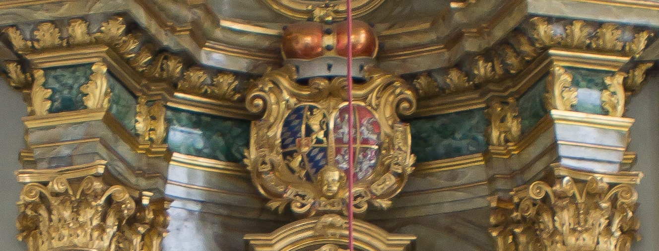 Photo showing Coat of arms of the Polish-Lithuanian Commonwealth in the chapel of Nymphenburg Palace in Munich