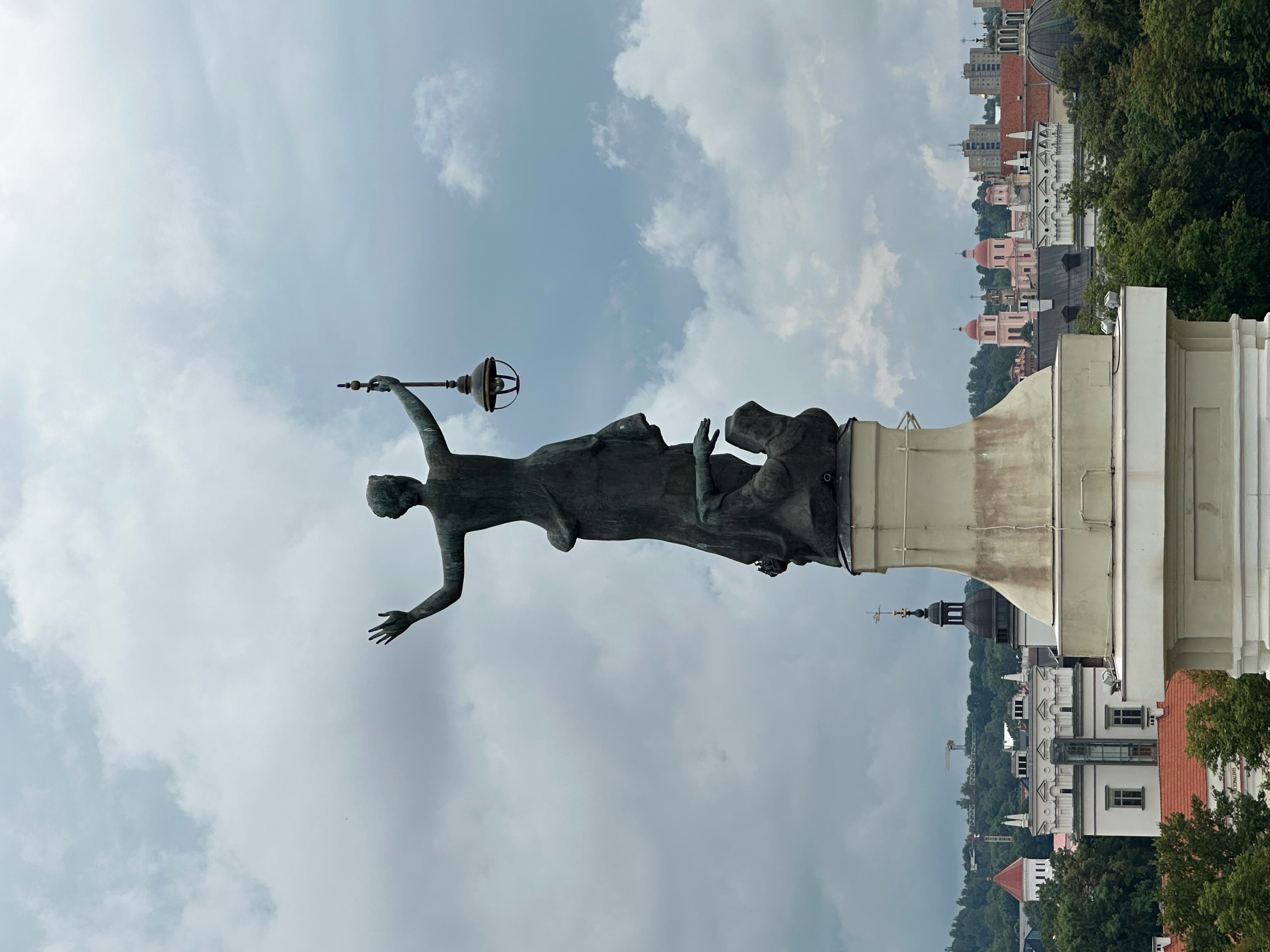 Fotografia przedstawiająca \"Elektra\" - sculpture by Boleslaw Balzukevich on the roof of the power station in Vilnius