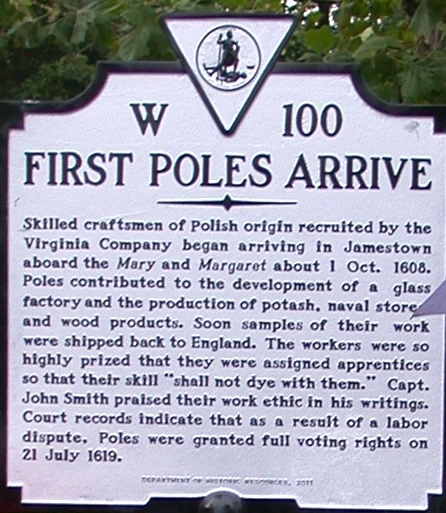 Photo montrant Plaque commemorating the first Polish settlers in the Jamestown colony