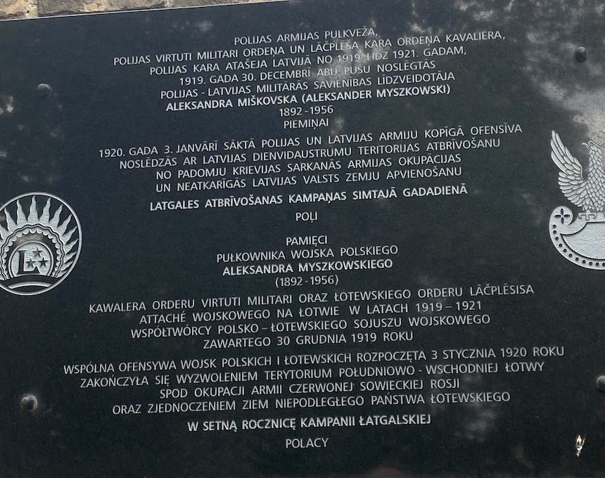 Photo showing Memorial plaque to Aleksandr Myszkowski in Riga