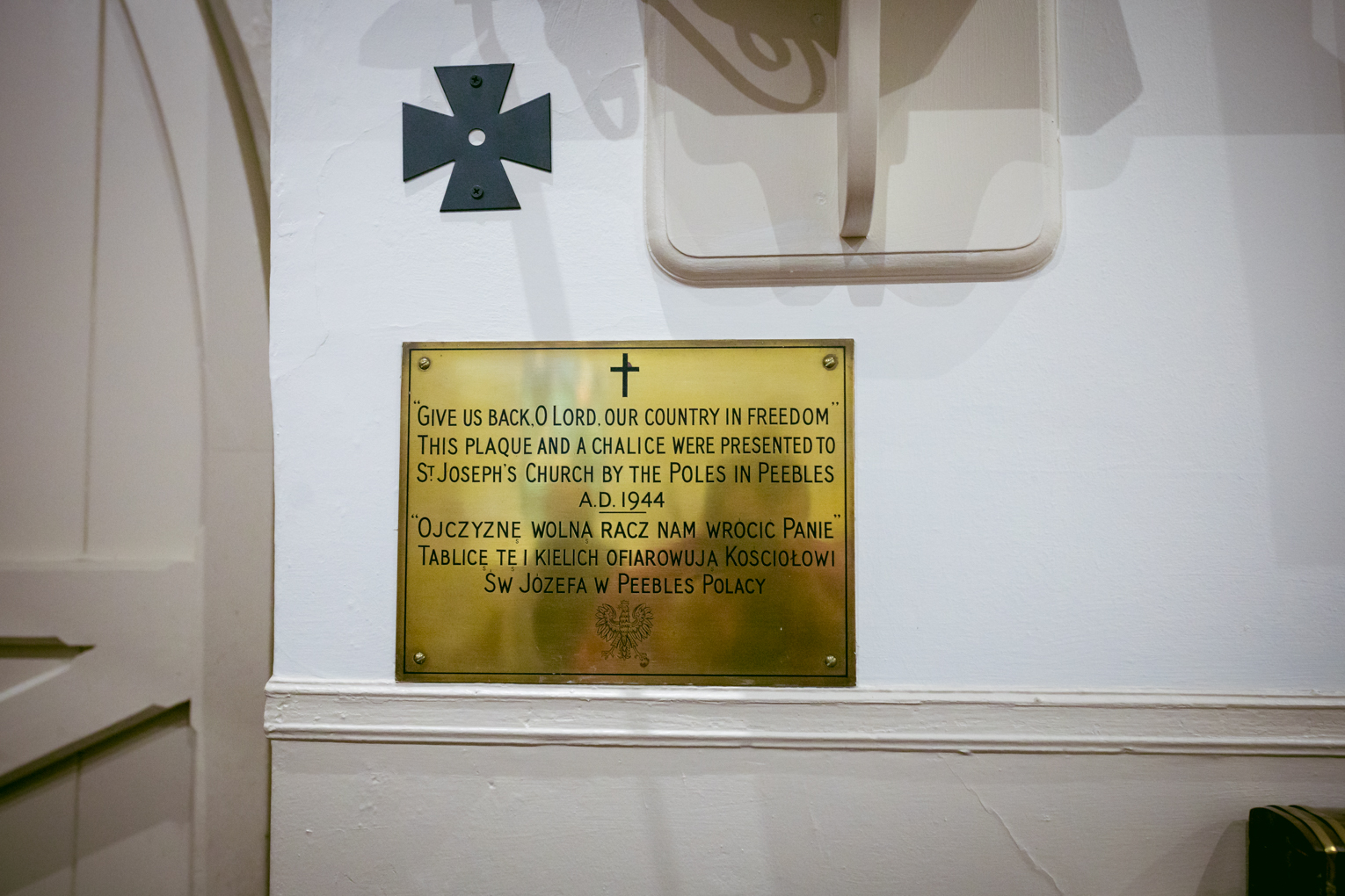 Fotografia przedstawiająca Memorial plaque at St Joseph\'s Church in Peebles