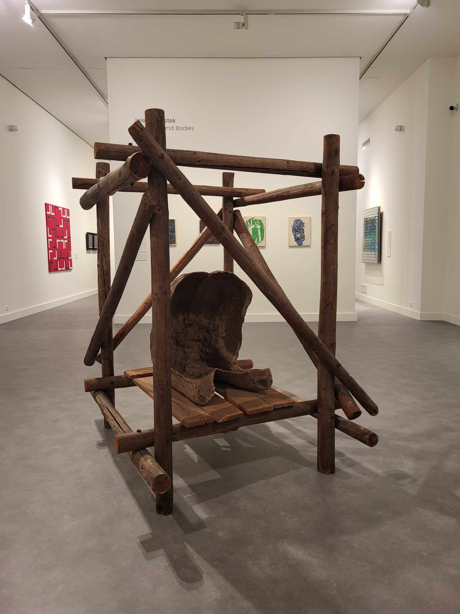 Fotografia przedstawiająca Sculpture \'Klatka\' by Magdalena Abakanowicz at the Hungarian National Gallery in Budapest