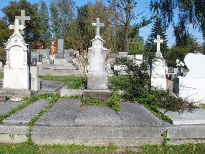 Nagrobek rodziny Fukalów i Spandel z krzyżem na trójstopniowym cokole. Krzyż ma ścięte krawędzie i ramiona zakończone ostrosłupowo. Płyta nagrobna składa się z trzech płyt, z czego środkowa jest łukowata.