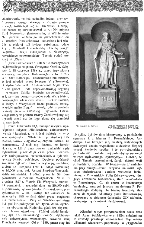 Black and white photograph of a plaque on a wall, featuring the year 1904 and a relief of a figure holding a sword and scales, symbolizing justice. The plaque is part of the article about the post-tribunal house in Vilnius.