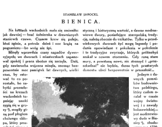 Strona z numeru 'Ziemia' z 1929 roku z artykułem o Bienicy. Zawiera fotografię modrzewiowego dworu zbudowanego w 1770 roku przez Michała Kazimierza Kociełła oraz tekst opisujący jego architekturę i historię.