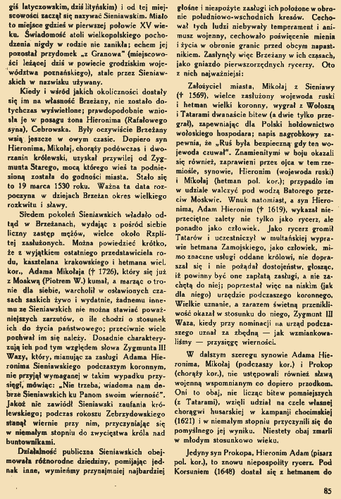 Strona z numeru z 1930 roku 'Ziemia. Tygodnik Krajoznawczy Ilustrowany' z tekstem o dziejowej roli Brzeżan i rodzinie Sieniawskich.