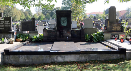 Grób rodzin Sznapka i Kwiczala z trójdzielną stelą z reliefem Chrystusa w koronie cierniowej. Otoczony prostopadłościennymi blokami i roślinami, znajduje się na cmentarzu.