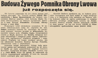Artykuł prasowy z 1939 roku o rozpoczęciu budowy pierwszej polskiej Szkoły i Bursy Rzemieślniczej we Lwowie, obok kościoła Matki Boskiej Ostrobramskiej na Górnym Łyczakowie.