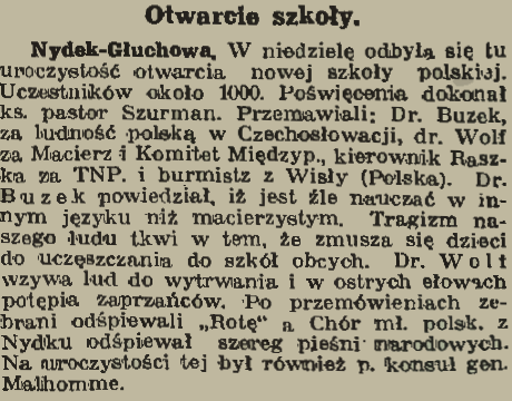 Photo montrant Date d\'ouverture de la nouvelle école de Nýdek-Gluchová