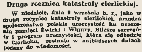 Fotografia przedstawiająca Plany obchodów drugiej rocznicy katastrofy cierlickiej