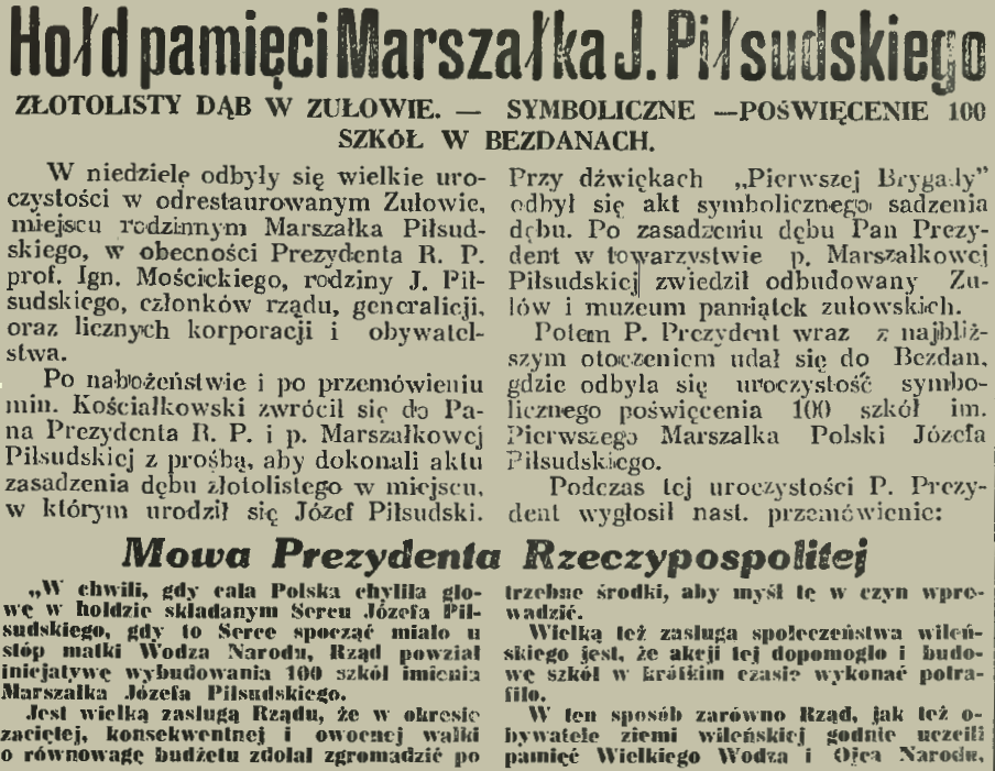 Photo showing Dąb ku pamięci Piłsudskiego w Zułowie