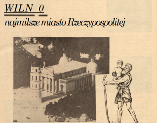 Okładka czasopisma 'Polska' z 14 sierpnia 1938 roku, poświęcona Wilnu. Zawiera zdjęcie lotnicze katedry wileńskiej i ilustrację św. Krzysztofa.