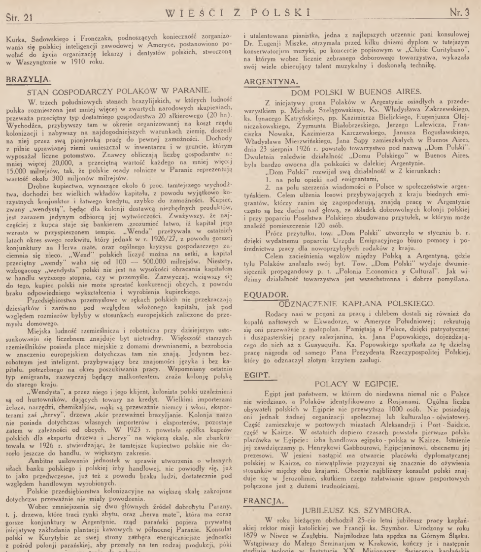 Fotografia przedstawiająca Z kronik polonijnych: Stan gospodarczy Polaków w Paranie i Dom Polski w Buenos Aires