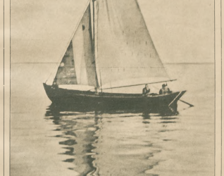 Okładka czasopisma 'Wieści z Polski' z sierpnia-września, przedstawiająca żaglówkę na spokojnej wodzie. Na łodzi widoczne są dwie osoby. Tekst na dole wskazuje numer 3, rok 1.