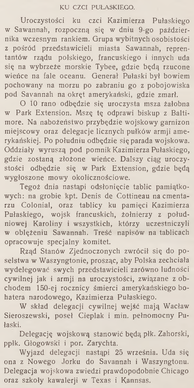 Fotografia przedstawiająca Z kronik polonijnych: Uroczystości związane z K. Pułaskim i odsłonięcie tablic