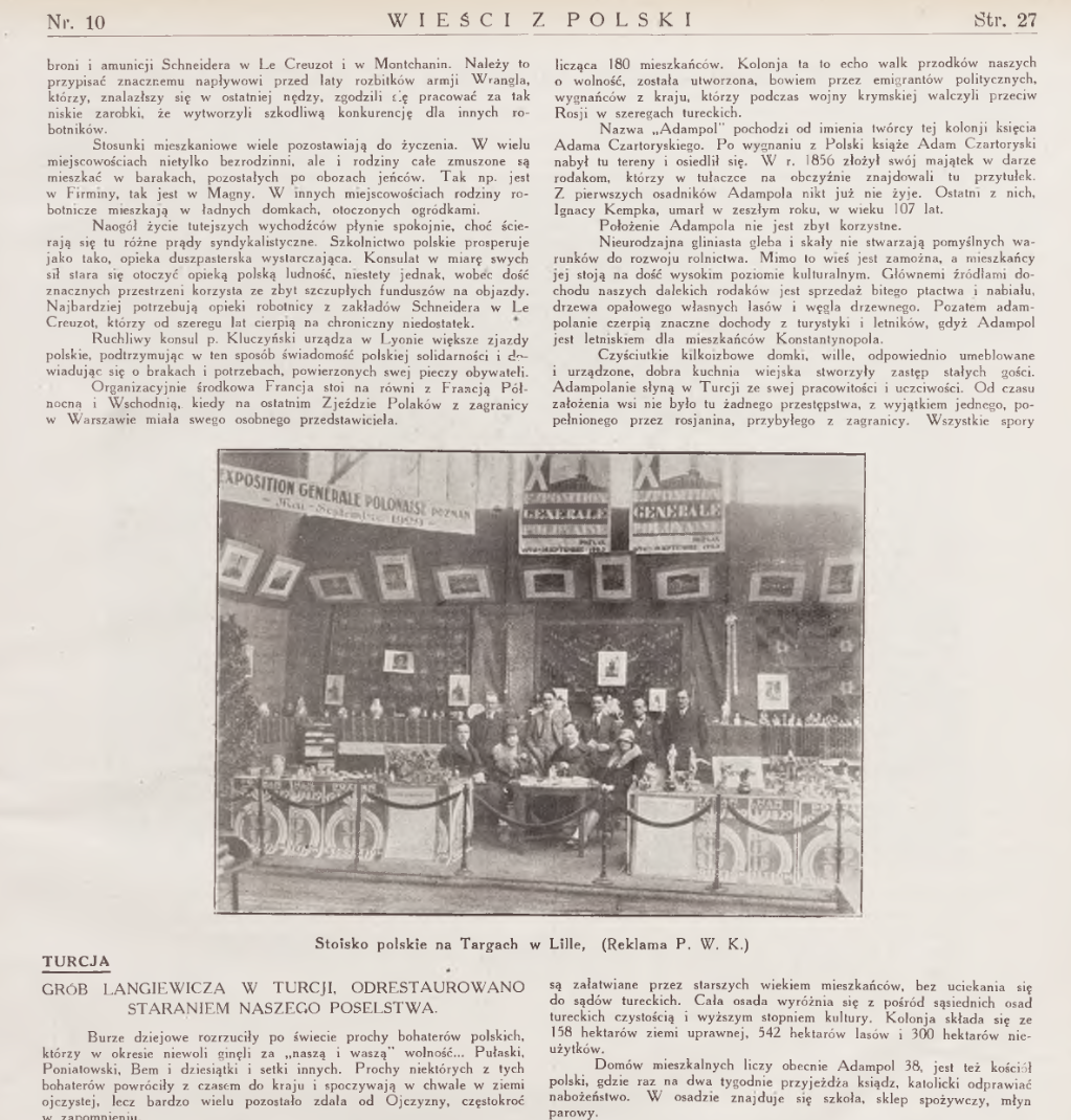 Photo showing Z kronik polonijnych: warunki życia Polaków pod Lyonem, odrestaurowanie pomnika Langiewicza w Turcji