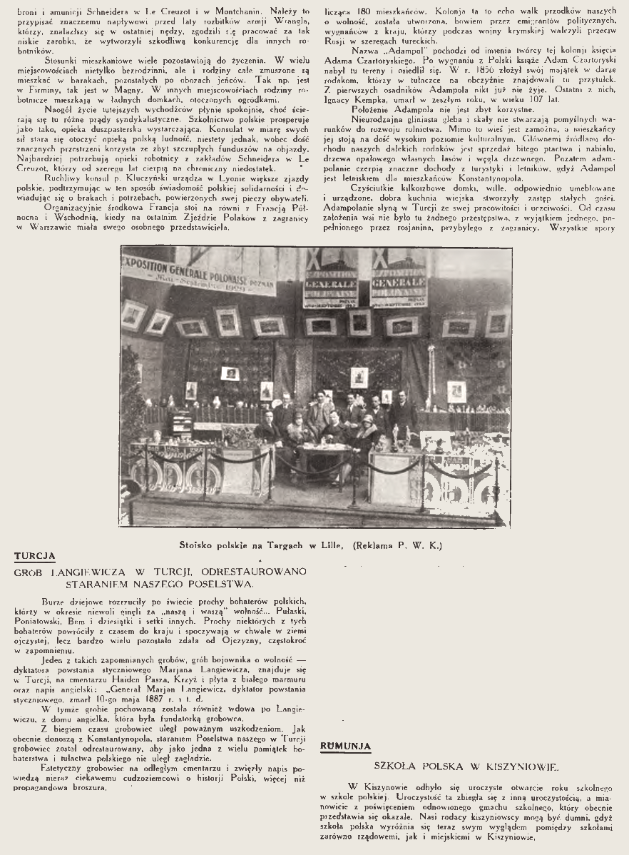 Fotografia przedstawiająca Z kronik polonijnych: warunki życia Polaków pod Lyonem, odrestaurowanie pomnika Langiewicza w Turcji